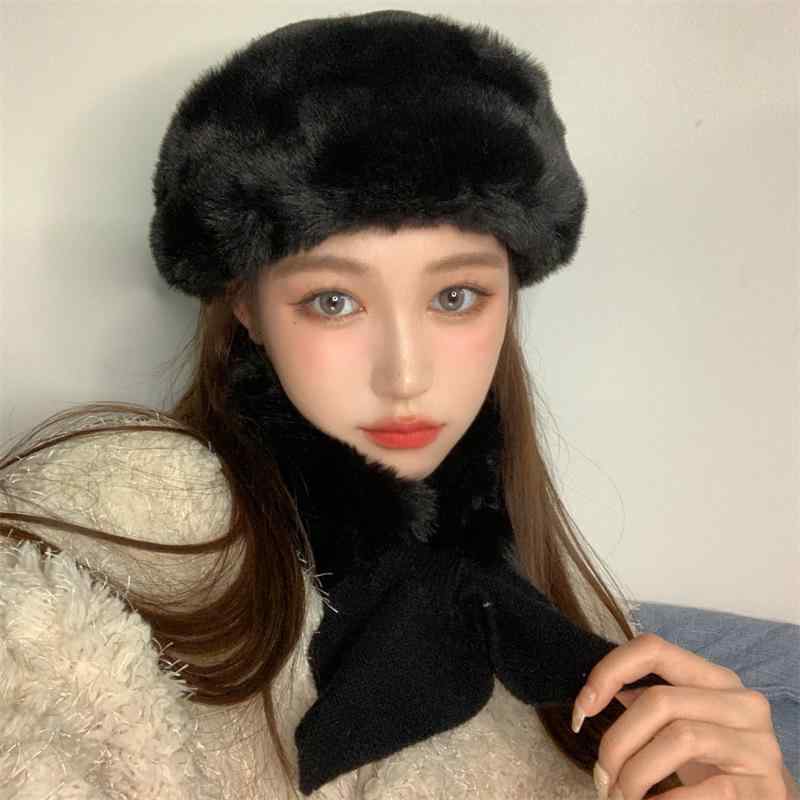 帽子 韓国風 レトロ ファッション おしゃれ ラビットファー ニット もこもこ ふわふわ 耳当て付きハット 防寒 防風 保温 あったか ネックウォーマー セット 秋冬 普段使い アウトドア