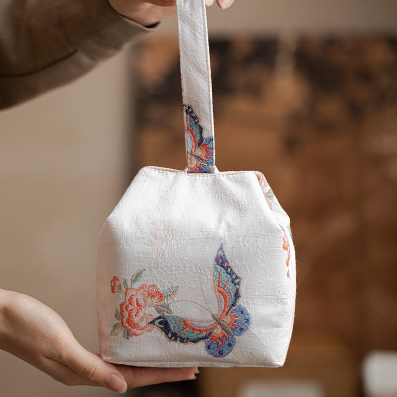 茶道バッグ 和モダン 織錦布製 上品な茶道具収納 ポータブル 手提げ 茶器セット 蓋碗 茶壺 茶杯 小物入れ 旅行 アウトドア 茶席 美しい柄