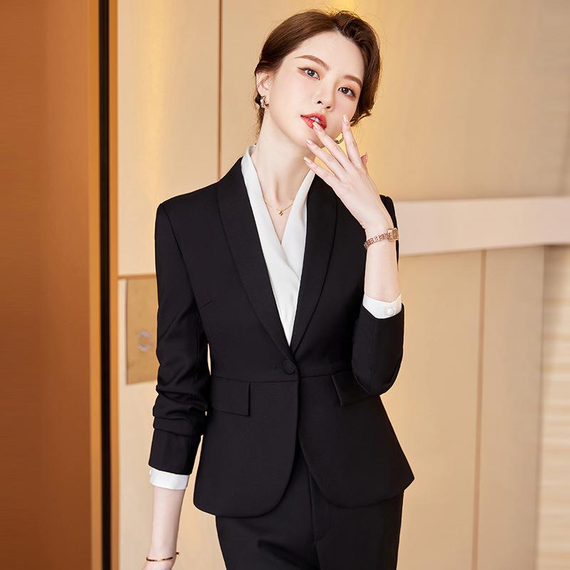 スーツ レディース ビジネス オフィス 事務服 受付 美容師 接客業 制服 春秋 ポリエステル レーヨン ブラック ブルー ボルドー