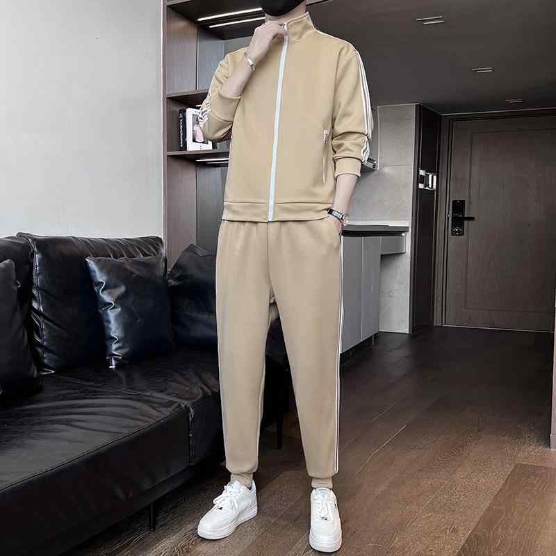 セットアップ メンズ 男性用 スタンドカラー ジャケット ブルゾン スウェット ジャージ ロングパンツ ゆったり ルーズフィット 春夏 カジュアル スポーツ ルームウェア 普段着 ポリエステル 黒 カーキ 紺
