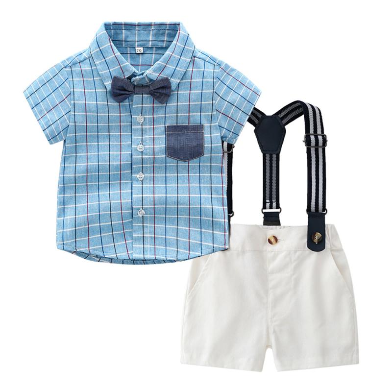 セットアップ キッズ 男の子 ベビー 夏 韓国風 半袖 シャツ トップス 綿 コットン 五分丈 ハーフパンツ サスペンダー付き カジュアル おしゃれ お出かけ