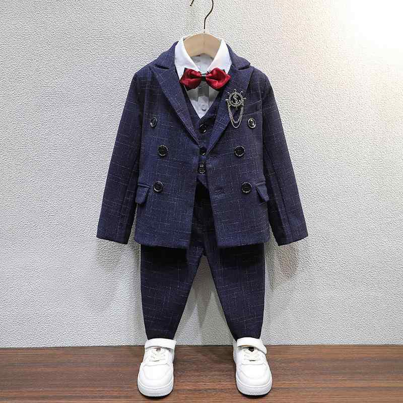 フォーマルスーツ 男の子 礼服 セットアップ ジャケット ベスト パンツ 発表会 結婚式 入学式 卒園式 七五三 誕生日 イギリス風 ポリエステル 長袖 キッズ ジュニア 3-8歳