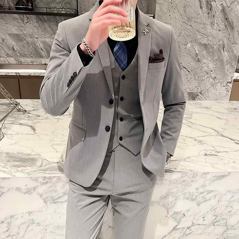 スーツ メンズ スリーピース 3点セット セットアップ スリム 細身 2つボタン 無地 ライトビジネス ビジネスカジュアル 通勤 オフィス 秋冬 カーキ ダークグレー ブルー 混紡素材｜あじゅり