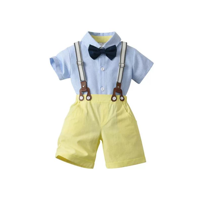 男の子 セットアップ ベビー キッズ 欧米 半袖 夏 サロペット ショートパンツ 2点セット 綿 コットン 柔らかい フォーマル お出かけ 普段着