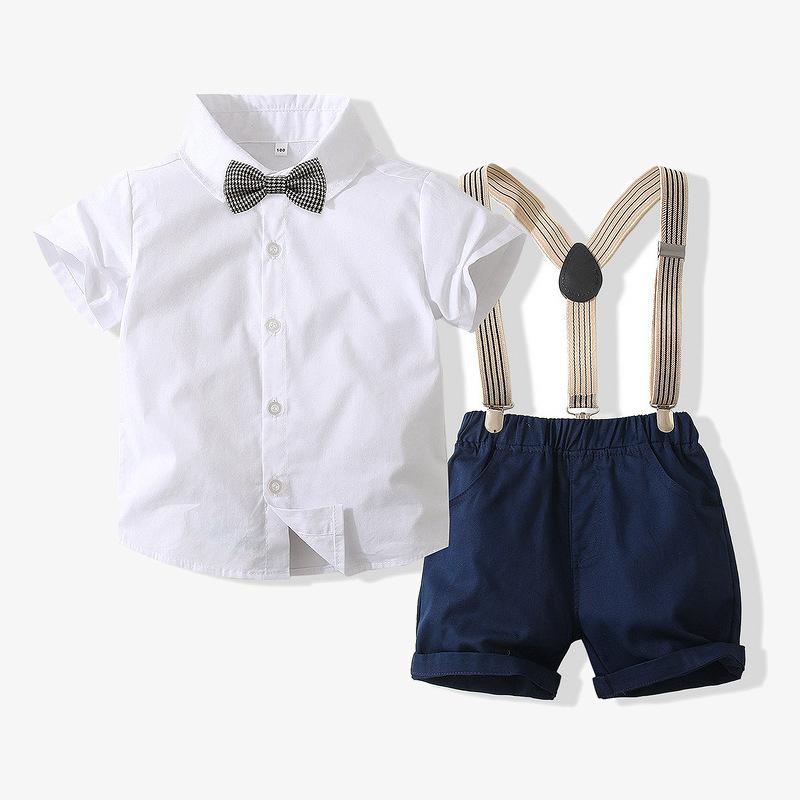 セットアップ 男の子 ベビー用 キッズ 紳士風 夏物 英国スタイル 半袖シャツ ベスト ショートパンツ 3点セット 卒業式 発表会 誕生日 記念日 セレモニー フォーマルウェア コットン ネイビー カーキ