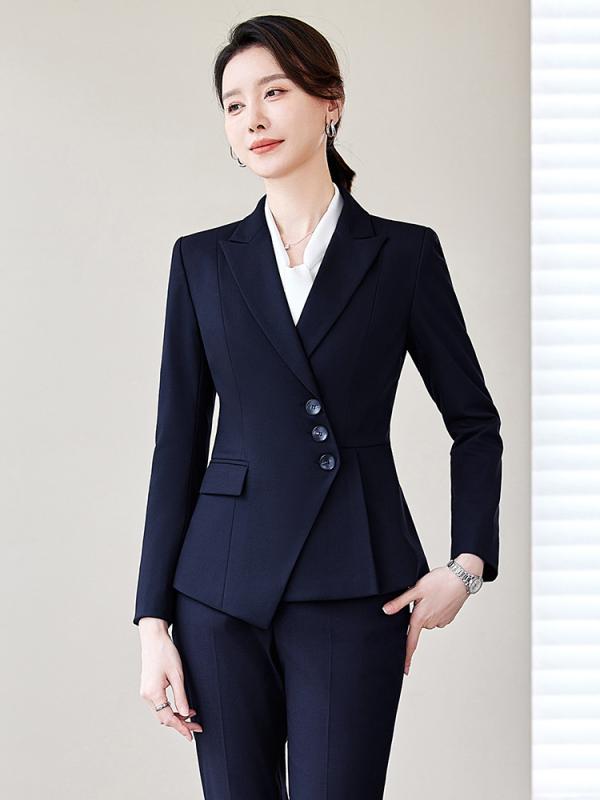 スーツ レディース 秋冬 小柄 高級感 ビジネス オフィス 通勤 フォーマル ジャケット ロングパンツ ショートスカート TR素材 ポリエステル レーヨン セットアップ ブラック ネイビー チャコールグレー 4,458円