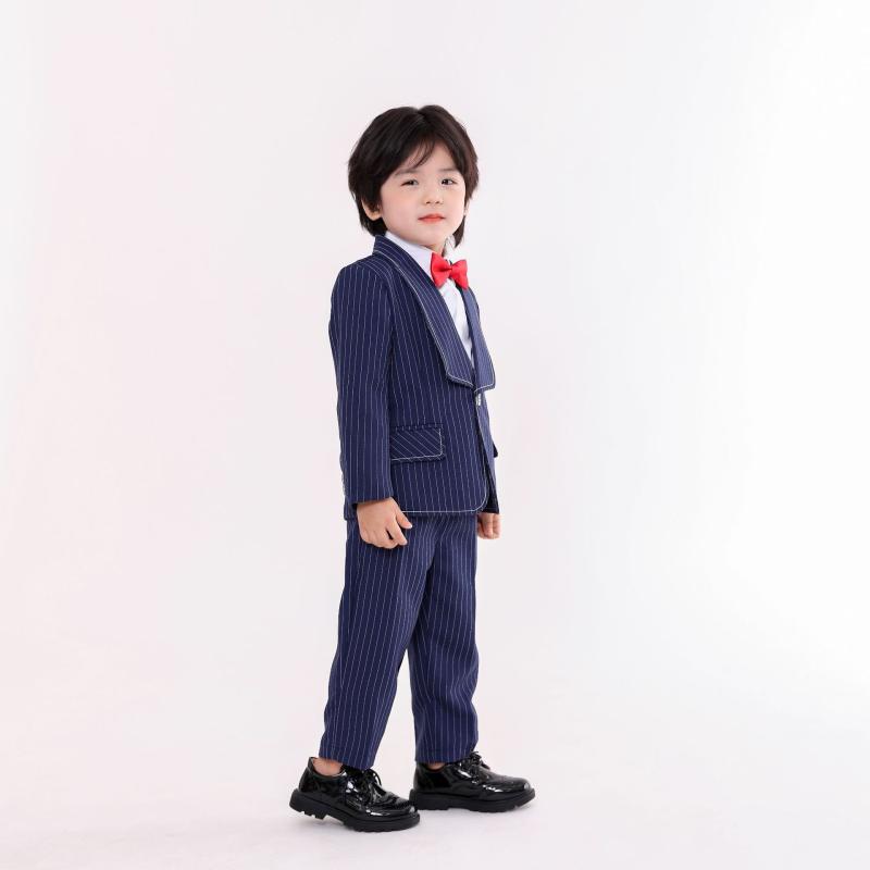 スーツ 男の子 キッズ フォーマル セットアップ ジャケット ベスト シャツ スラックス 礼服 ピアノ発表会 演奏会 入学式 卒業式 結婚式 イベント 司会 フラワーボーイ ポリエステル イングリッシュスタイル 春秋 ブルー