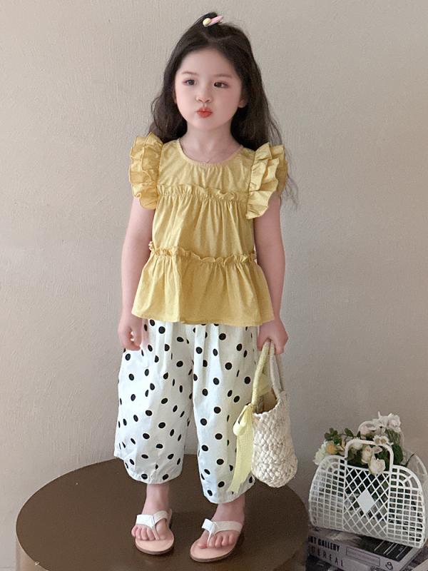 セットアップ 女の子 キッズ ノースリーブ 袖なし カジュアル ドット柄 水玉 ショートパンツ 短パン 綿混 薄手 韓国風 夏 4,323円