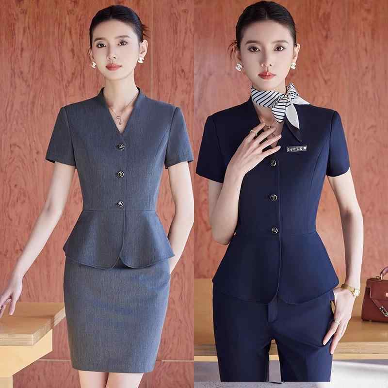 セットアップ レディース 高級感 ビジネス 制服 ポリエステル 七分袖 ジャケット ショート丈スカート 春夏 エレガント ホテル受付 美容院 OL通勤 5,135円