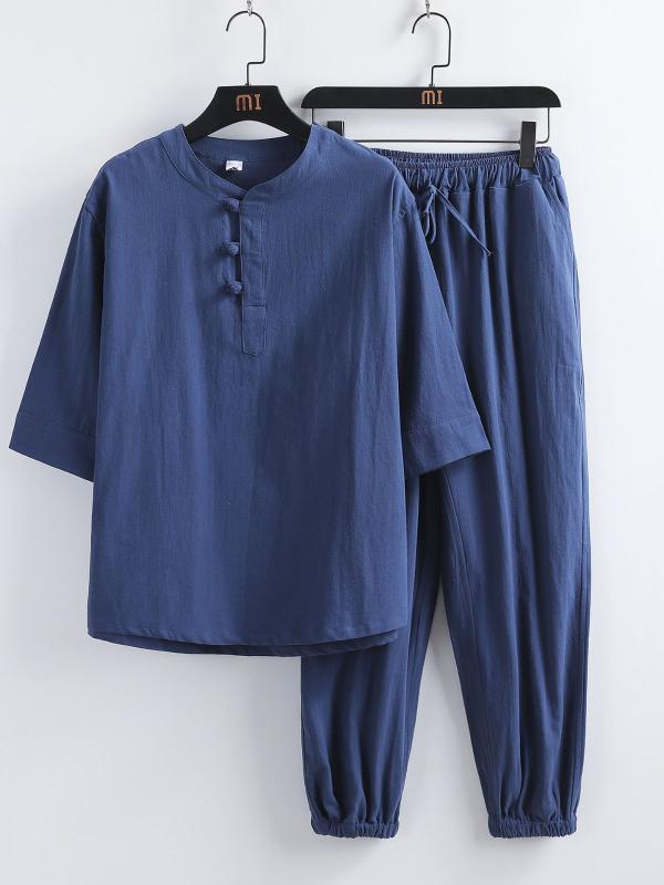 セットアップ メンズ 男性用 中国式 古風 漢服 唐装 改良 綿麻 コットンリネン 禅スタイル 座禅 瞑想 茶道服 修行着 リラックスウェア
