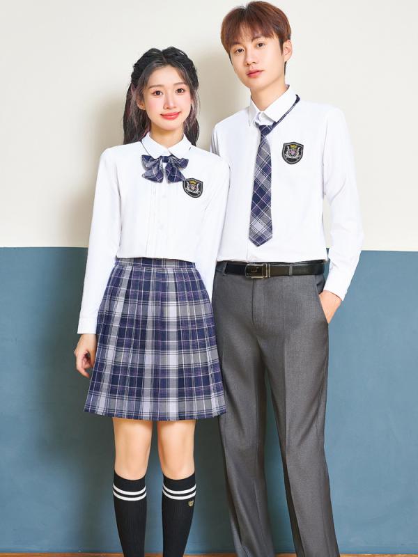 制服 レディース JK制服 英国風 スクールスタイル プリーツスカート 男女兼用 白シャツ セットアップ 秋冬 学生服 オフィス 通勤 ポリエステル 長袖 ポロ襟 形態安定 スリムフィット 無地