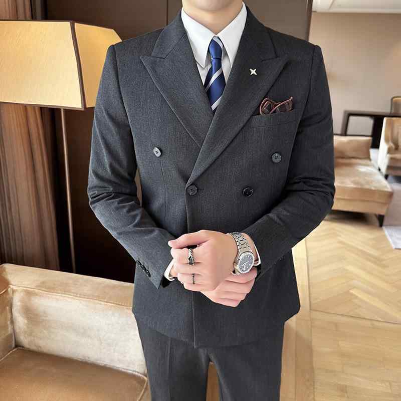 背広 メンズ 成人男性用 秋冬 朦々たる ダブル乳ぶさ スリー平和条約 か細い相応う ピークドラペル 側面ベンツ 商行為 華燭の典 フォーマル 礼服 セットアップ 混紡原料品