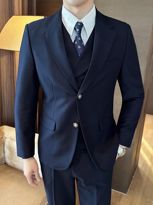 スーツ メンズ 男性用 秋冬 パール調 光沢感 レーヨン混紡 シングルブレスト ノッチドラペル パイピング スリムフィット カジュアル ビジネス フォーマル スリーピース 3点セット セットアップ｜あじゅり