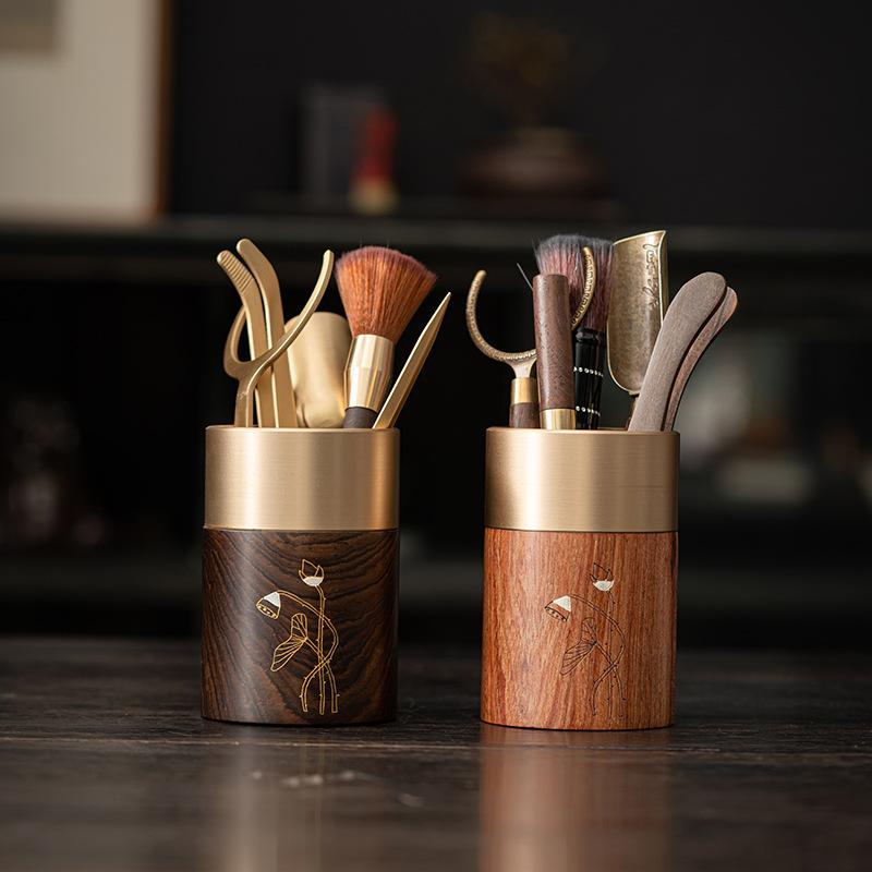 茶道道具 六君子 黒檀 銅 木 天然木 蓮デザイン 功夫茶器セット 養壺筆 茶挟 耐熱 おしゃれ モダン 新中国風 上質 高級感あふれる 茶具一式