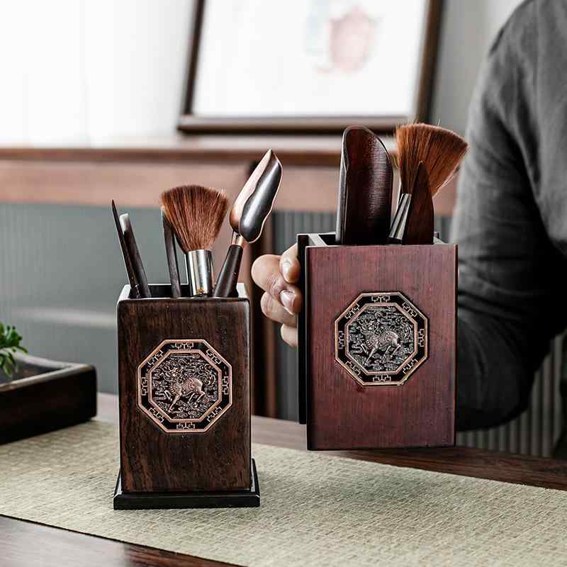 茶道具 茶道六君子セット 工夫茶器 黒檀 無垢材 銅装飾 茶挟み モダン 和風 おしゃれ ティータイム おもてなし 来客用 高級感
