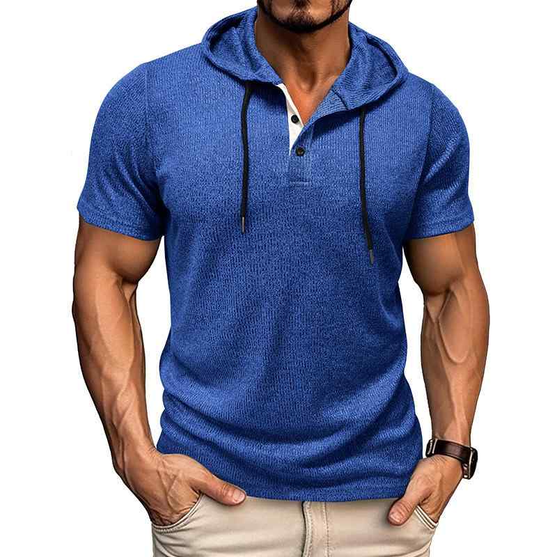 Tシャツ メンズ 半袖 ヘンリーネック フード付き きれいめカジュアル 大人カジュアル トレンド 普段使い 切り替えデザイン ポリエステル 通気性 レギュラーフィット 春夏