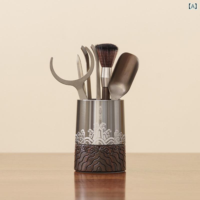 茶道具 純チタン製 黒檀製 茶道六君子セット ティーセレモニー用 茶器 茶具 本格的 モダン中華風 軽量 耐久性 高級感 お茶用品 茶挟 茶ブラシ 7,729円