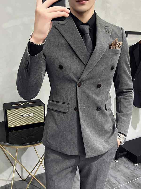 スーツ メンズ 男性用 スリーピース 3点セット ビジネス 通勤 フォーマル 礼服 結婚式 披露宴 卒業式 入学式 パーティー セレモニー スリムフィット 細身 ダークグレー 形態安定 シワになりにくい ポリエステル混紡 オールシーズン