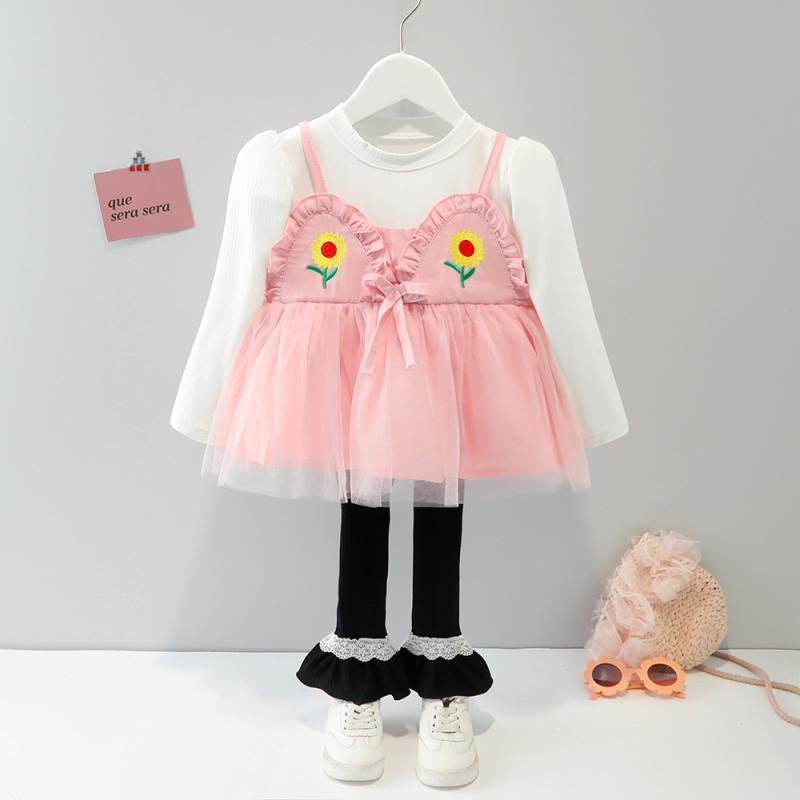 スカートセット 女の子 ベビー キッズ 韓国風 オルチャンスタイル 長袖 トップス ボトムス ツーピース かわいい 春 秋 綿 花柄 普段着 お出かけ 通園着