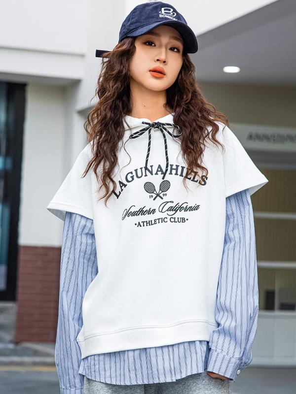 パーカー ガールズ ジュニア 子供服 春秋 フェイクレイヤード シャツ風 スウェット 重ね着風 長袖 綿 コットン トップス カジュアル 通学 普段使い