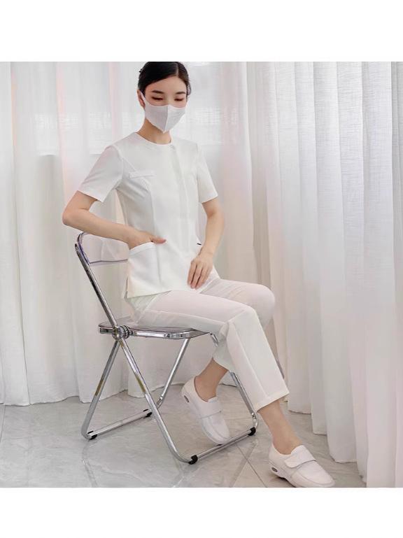 ナース服 レディース 看護師服 医療用 七分袖 スリムフィット 大きいサイズ ユニフォーム 制服 韓国風 歯科 美容 エステ 産後ケア クリニック 吸湿速乾 ストレッチ Vネック