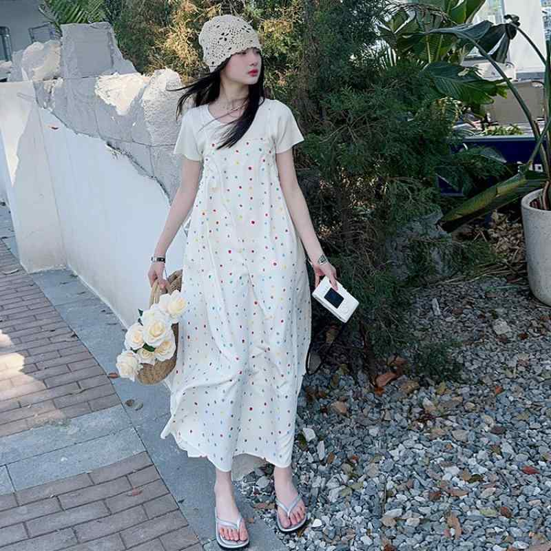 ジュニア 女の子 カラフル ドット柄 キャミソールワンピース リゾート バカンス スタイル 夏 コットン 薄手 かわいい おしゃれ お出かけ