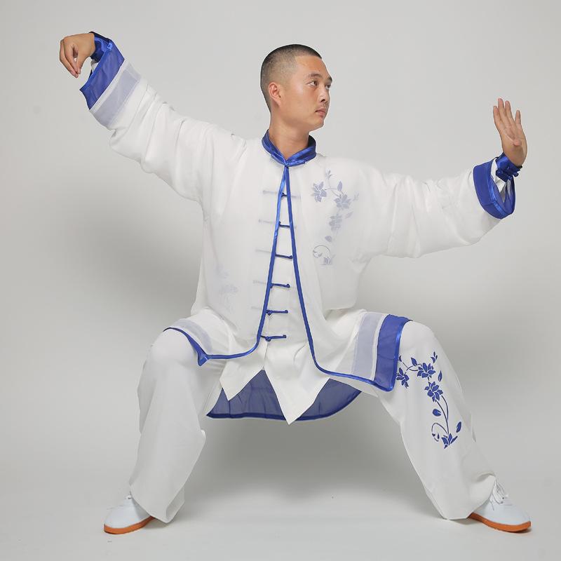 太極服 男女兼用 大人用 夏 中国風 青花柄 梅柄 ショール 太極拳ウェア 武術服 練習着 稽古着 バンブーチャコール繊維 ポリエステル