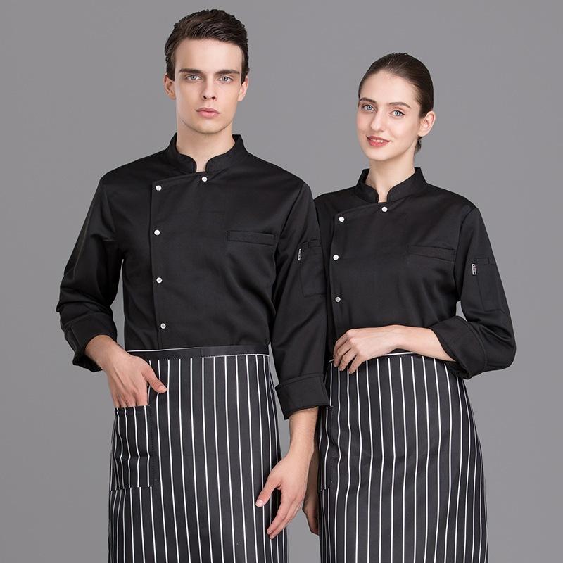 コックコート 男女兼用 シェフ服 長袖 半袖 ロングスリーブ ショートスリーブ レストラン 飲食店 厨房 キッチン 調理服 ユニフォーム 吸湿速乾 綿混紡 白 黒 オールシーズン ケーキ パティシエ パン屋