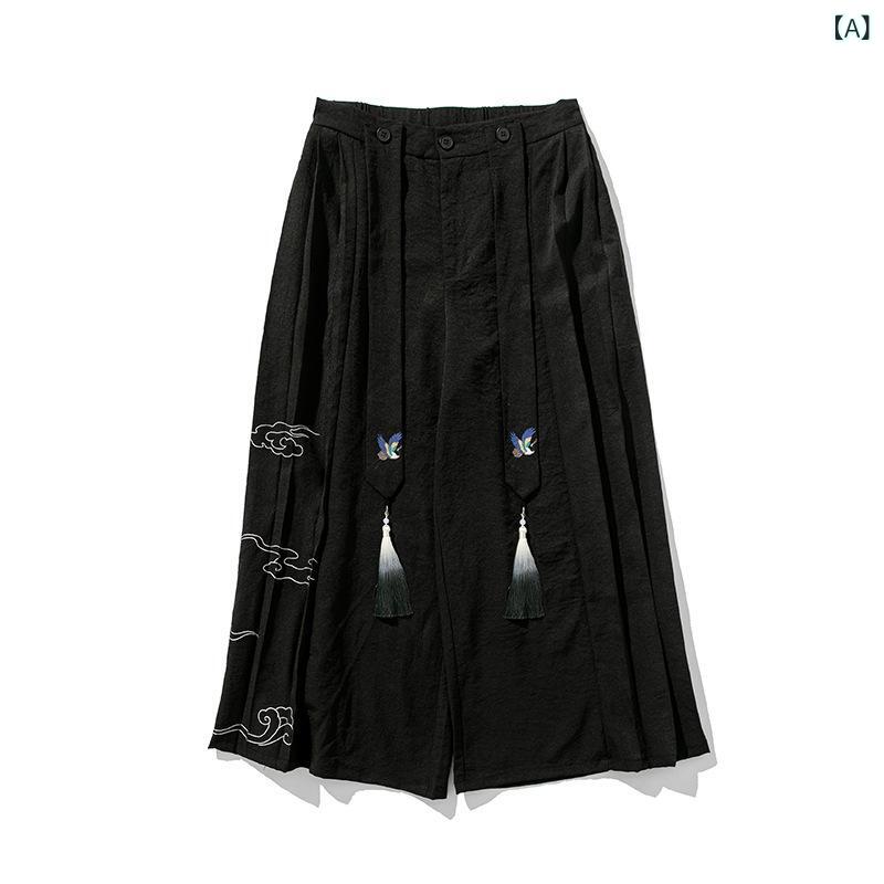 広広としたズボン下 メンズ レディース 男女兼用 瀬戸もの御召しもの風 中華風 ボトムス イージーパンツ 提燈ズボン下 ロングズボン下 歳月 薄っぺら 心地よい 和風 大時代 刷り上げる 柄 黒いこと