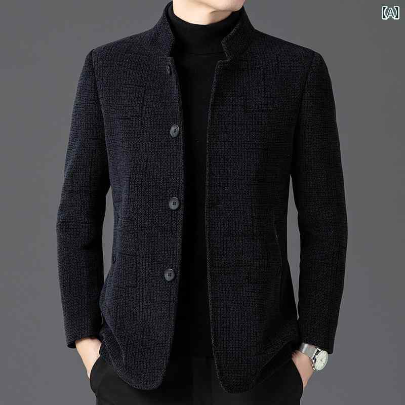 ジャケット メンズ 秋冬 厚手 立ち襟 シングルボタン 無地 長袖 カジュアル ビジネス 暖かい 防寒 アウター ゆったり｜あじゅり 8,083円