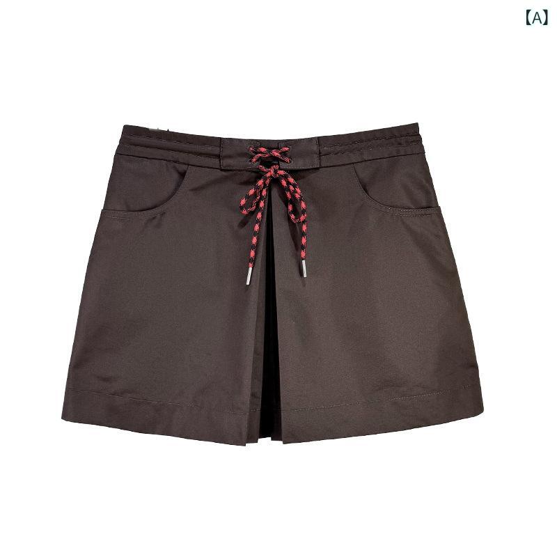 パンツ レディース キュロット ショートパンツ Aライン 秋冬 ハイウエスト ウエストゴム ドローストリング バイカラー コットン 伸縮性 カジュアル 通勤 ブラウン|あじゅり