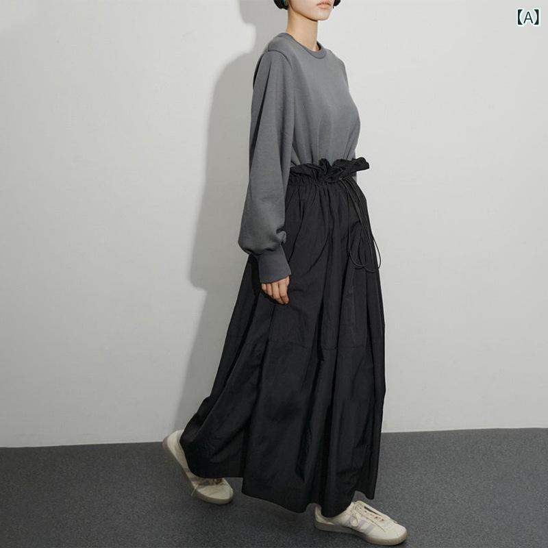 ワンピース レディース 秋冬 長袖 切替 花苞 Aライン ロング丈 フードなし スウェット トレーナー ギャザー ウエストマーク ゆったり 体型カバー カジュアル 楽ちん｜あじゅり 7,586円