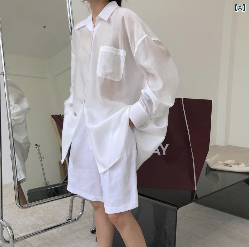 シャツ レディース 春夏 長袖 テンセル 接触冷感 UVカット 薄手 ゆったり 体型カバー カジュアル 切り替え 落ち感 無地 羽織り トップス｜あじゅり
