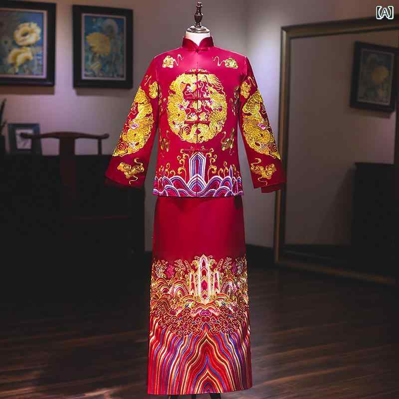 唐装 メンズ 新郎 中式 結婚式 披露宴 礼服 秀禾服 刺? 伝統 衣装 長袖 漢服 赤 華やか チャイナ風 舞台衣装 ステージ コスプレ｜あじゅり