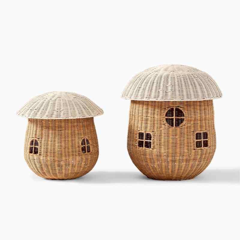 収納バスケット キッズ 北欧風 ラタン 蓋付き キノコ型 おもちゃ箱 ぬいぐるみ 雑貨 整理かご 小物入れ インテリア 大容量 おしゃれ｜あじゅり