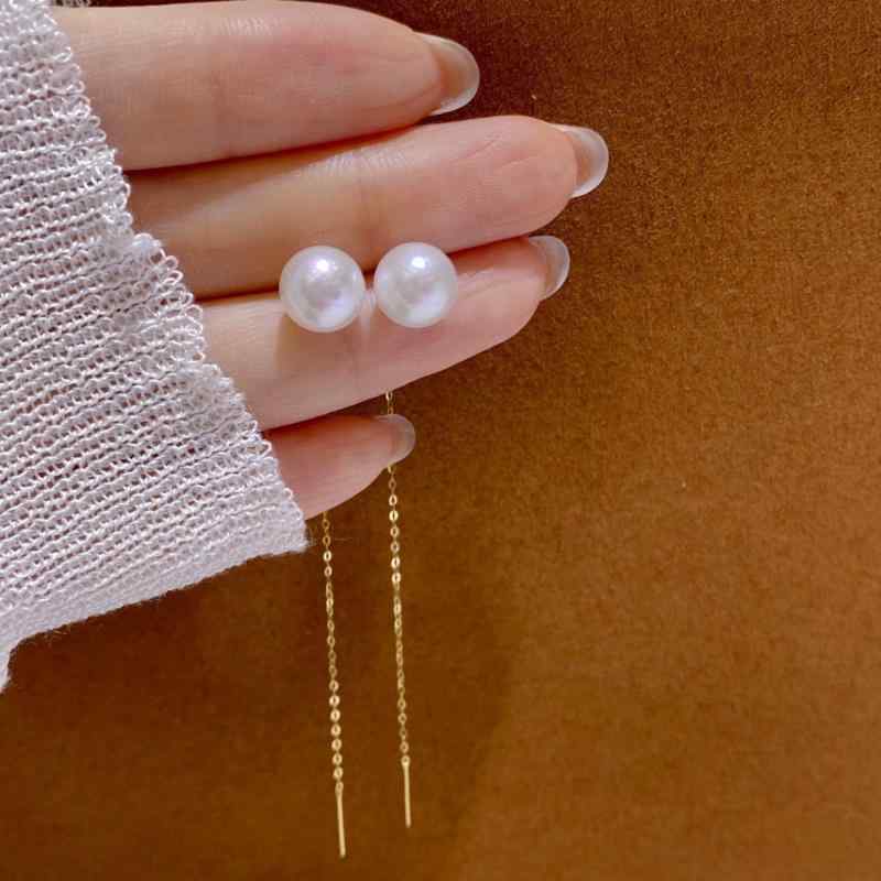 ピアス レディース K18 18金 淡水パール ロングピアス 揺れる チェーンピアス 上品 華奢 金属アレルギー対応 普段使い 結婚式 フォーマル プレゼント|あじゅり