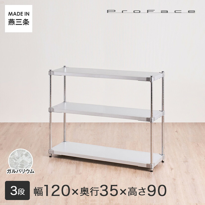 PROFACE プロフェイス ガルバリウム 耐熱 防錆 防傷 業務用 フリーラック 幅120 奥行35 高さ90 3段 (幅121.7&times;奥行36.2&times;高さ90.5cm) GGS3-351209｜フロアーズ