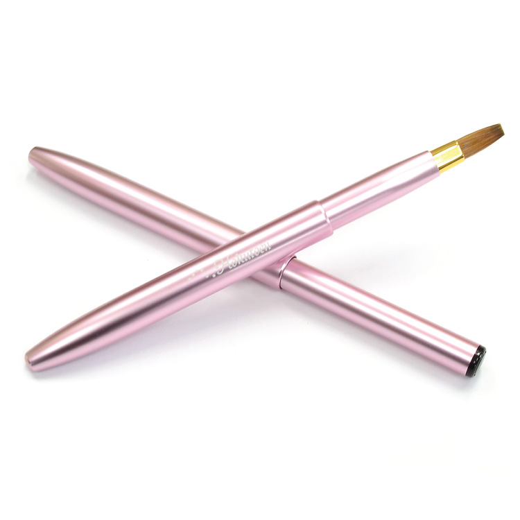 名入無料 北斗園 熊野化粧筆 速くおよび自由な 熊野筆 メイクブラシ 携帯用リップブラシ ピンク PS-1F 平型