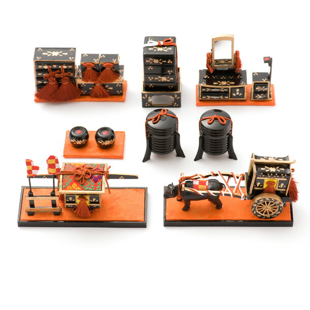 もちゃまる　雛道具セット R》時代 蒔絵付 雛道具セット 螺鈿 ミニチュア 木製 木箱