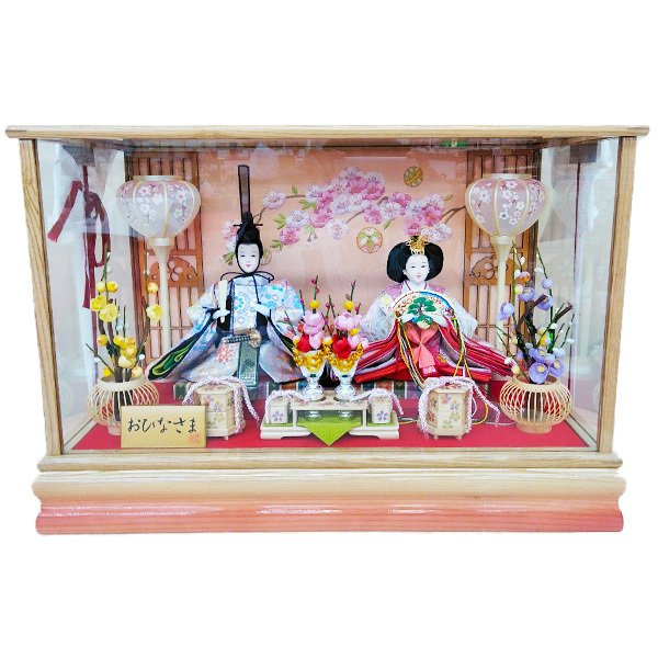 値頃 ケース飾り ケース入り お雛さま 三月人形 初節句御祝 コンパクト 小さい 2 35 オルゴール付 ケース飾り 三五親王 二人飾り 雛人形 親王 ケース 栓の木木肌 ピンクボカシ ひな人形 官女 Dgb Gov Bf