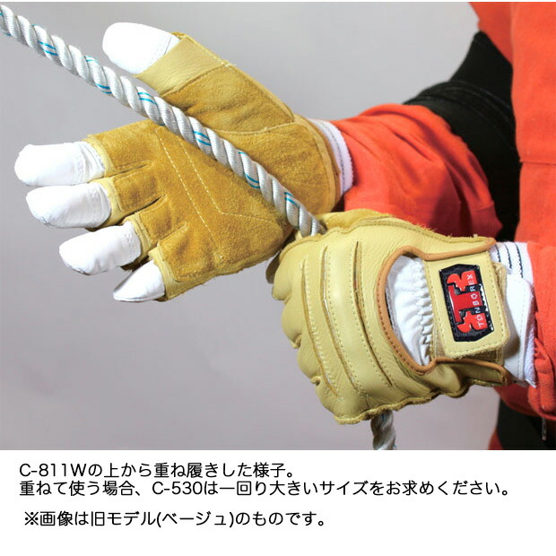 女の子向けプレゼント集結 牛革手袋 半指手袋 トンボレックス レスキューグローブ C-530BK 牛セラミックレザー オーバーグローブ  ベージュ×ブラック bubnuj.cz