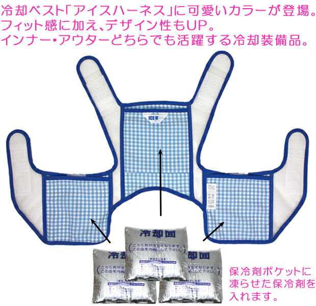 熱中症対策グッズ 冷却ベスト 上位モデル アイスハーネス 保冷剤6個付きセット レディース 女性向きカラー ガーデニング 農作業 キッチン 暑さ対策 熱中症対策 クールベスト アイスベスト Solga Sowa Pl