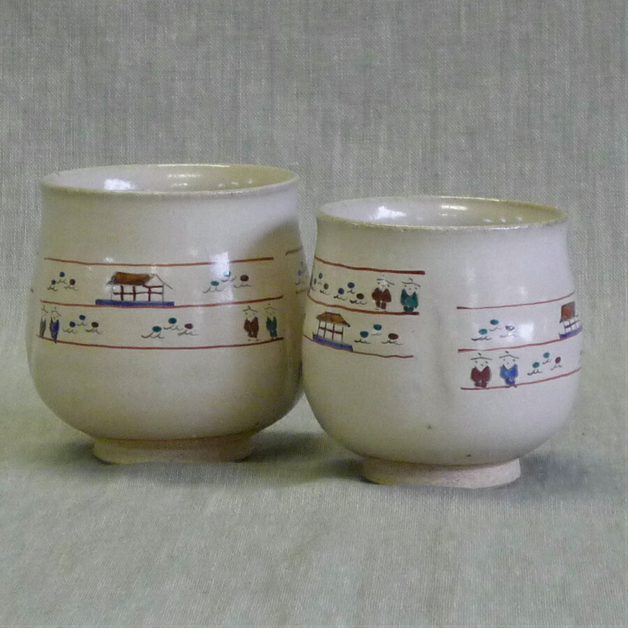 楽天市場】赤膚焼 奈良絵円曲夫婦湯呑 昭山窯 : 赤膚焼窯元 大塩昭山