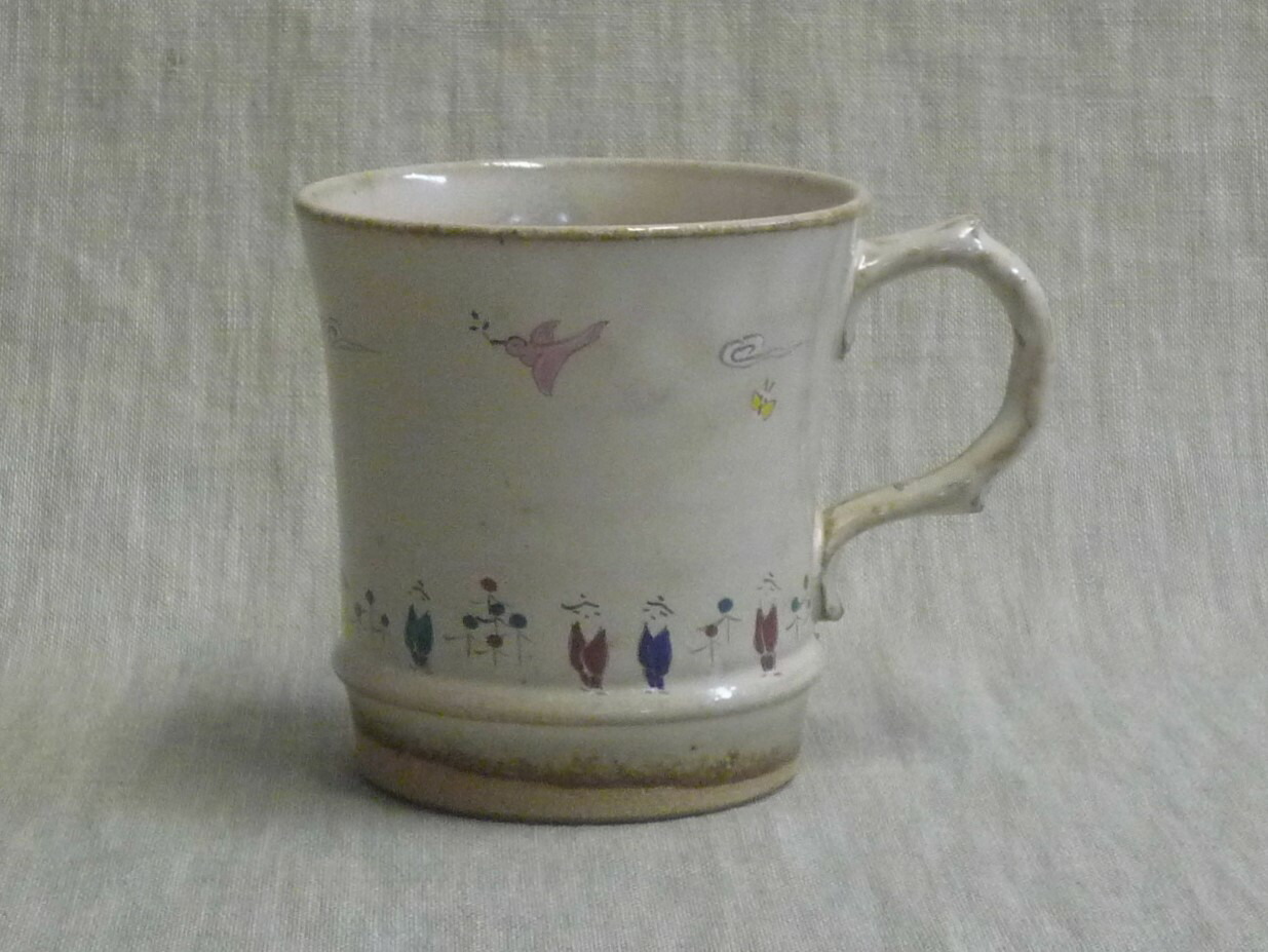 赤膚焼　奈良絵　瑞鳥　マグカップ　昭山造　作家物