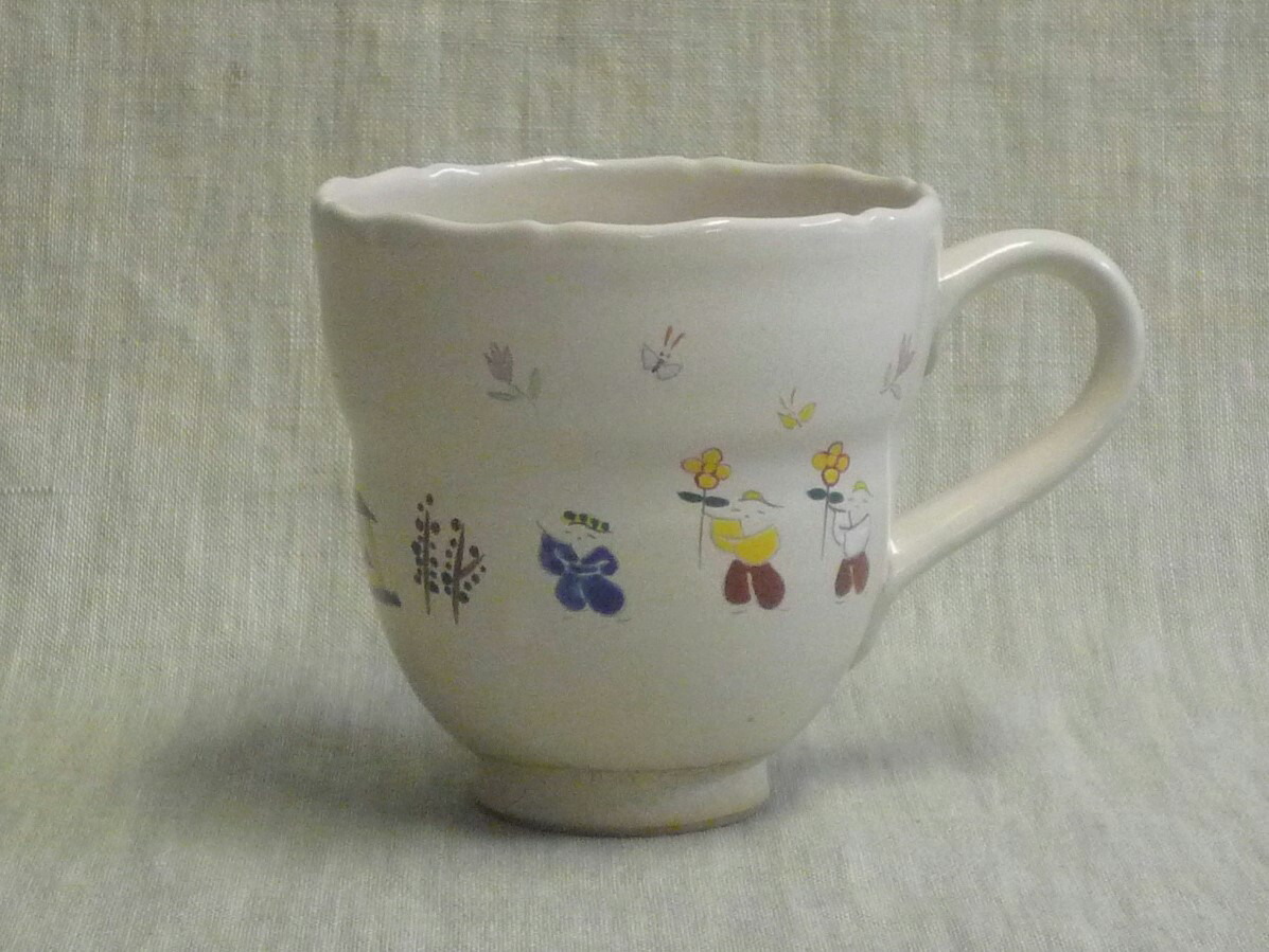 赤膚焼　奈良絵　輪花　マグカップ　昭山造
