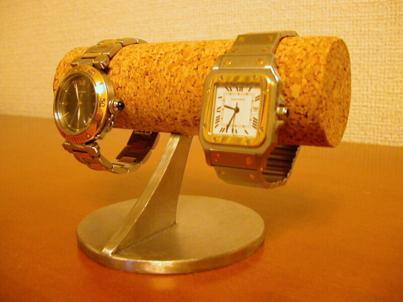 腕時計スタンド ウオッチスタンド おしゃれ 高級 2本 手作り 腕時計 収納 ハンドメイド 時計収納 丸パイプコルク貼り小粒な腕時計スタンド オープニング