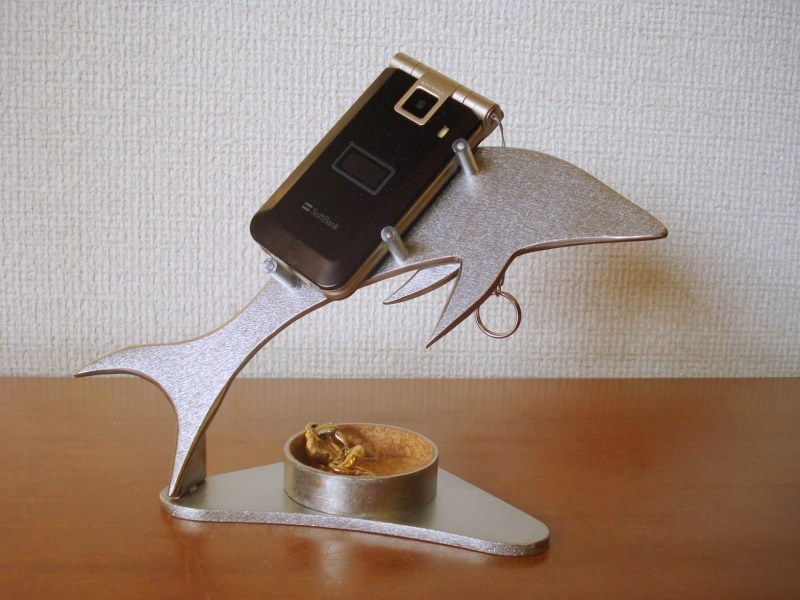 スマホ　スタンド　丸トレイ付きドルフィン携帯電話スタンド