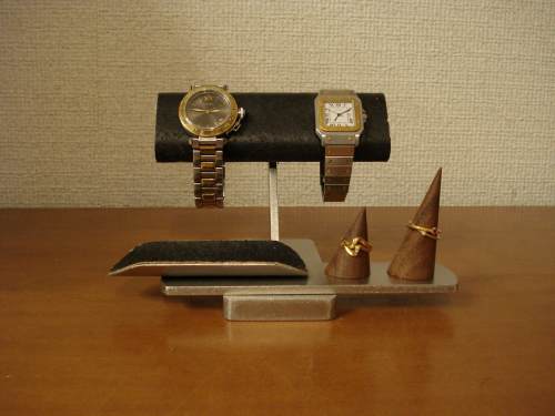 楽天市場 時計スタンド 腕時計 スタンド 2本用 誕生日プレゼント ノベルティー ウォッチスタンド ケース 時計置き 時計ケース ディスプレイスタンド 記念品 ギフト 贈り物 時計 飾る 腕時計 収納 クリスマス ハロウィン 送料無料 黒だ円パイプ腕時計 木製リング