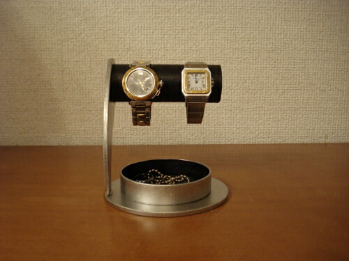 無料長期保証 送料無料 ウオッチスタンド おしゃれ かわいい 4本用 腕時計スタンド 自作 腕時計展示台 腕時計 腕時計収納 飾る 収納 丸台座超でかい丸トレイブラック2本掛け腕時計スタンド Fucoa Cl