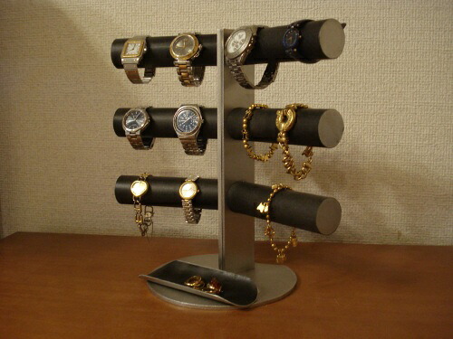 腕時計　スタンド　ブラック12本掛け角度付きロングトレイスタンド　RAK7008｜なんでもディスプレイ！工房